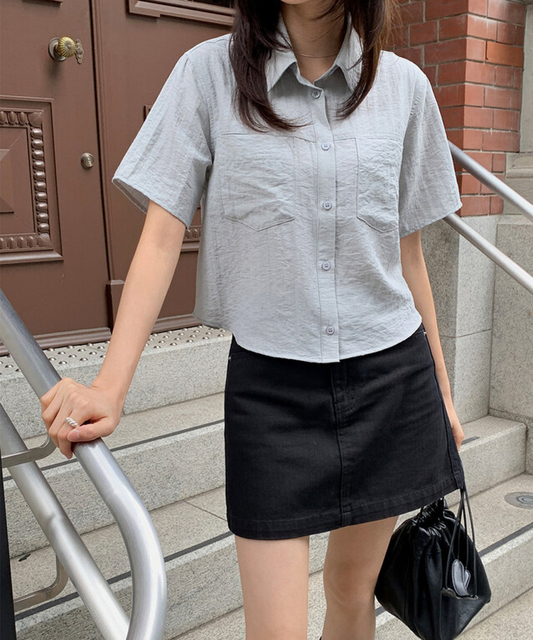 シースルーポケット半袖ブラウス GRAYISH