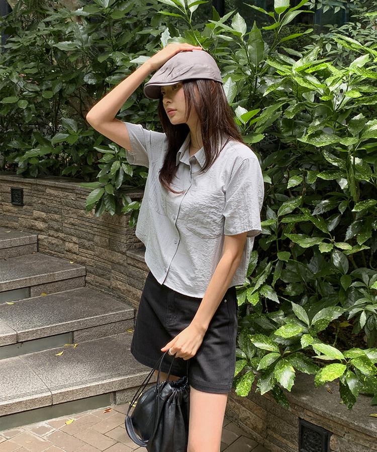 シースルーポケット半袖ブラウス GRAYISH