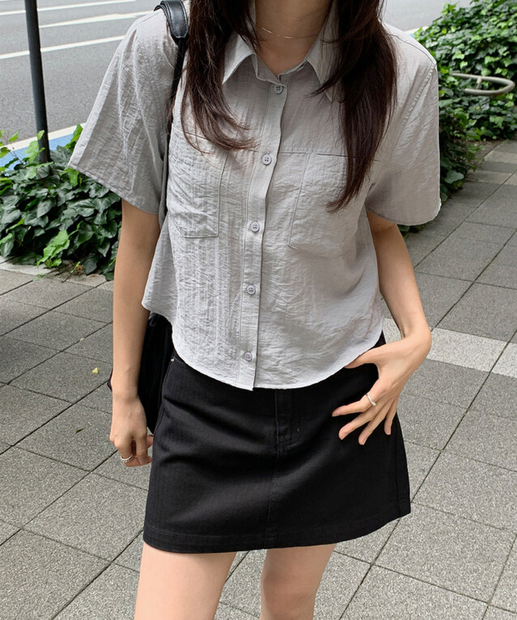 シースルーポケット半袖ブラウス GRAYISH