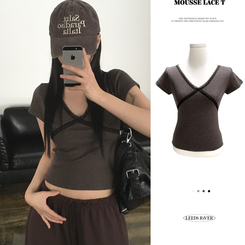 半袖Tシャツ パンチングレース半袖Tシャツ BROWN