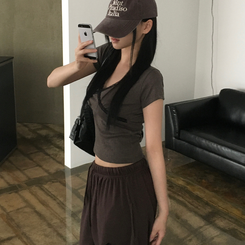 半袖Tシャツ パンチングレース半袖Tシャツ BROWN