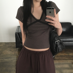 半袖Tシャツ パンチングレース半袖Tシャツ BROWN
