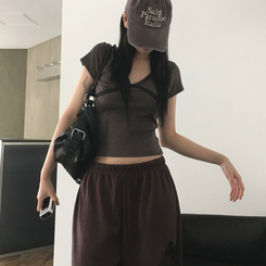 半袖Tシャツ パンチングレース半袖Tシャツ BROWN