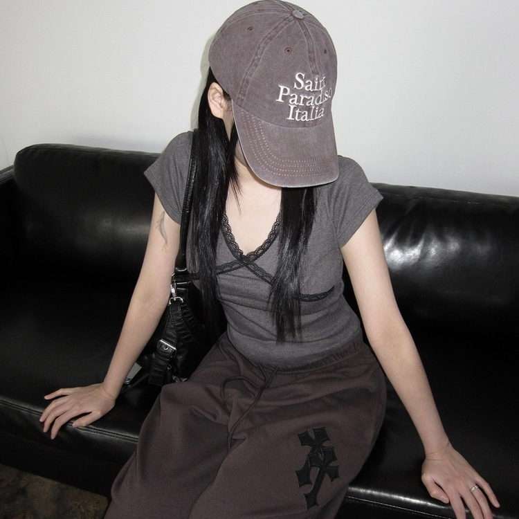 パンチングレース半袖Tシャツ BROWN