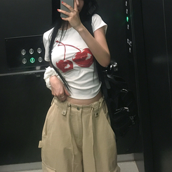 Y2Kチェリースリム半袖Tシャツ IVORY