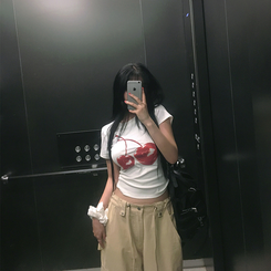 Y2Kチェリースリム半袖Tシャツ IVORY