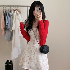 ロングワンピース フラワーシャーリングリボンフレアワンピース IVORY