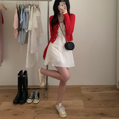 ロングワンピース フラワーシャーリングリボンフレアワンピース IVORY