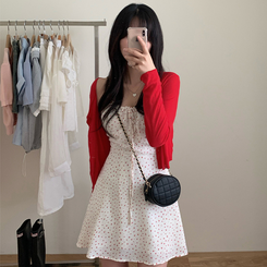 ロングワンピース フラワーシャーリングリボンフレアワンピース IVORY
