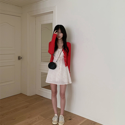 ロングワンピース フラワーシャーリングリボンフレアワンピース IVORY
