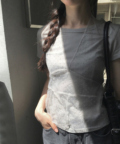 半袖Tシャツ ドットシースルーレイヤード半袖Tシャツ GREY