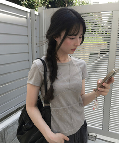 半袖Tシャツ ドットシースルーレイヤード半袖Tシャツ GREY