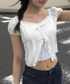 ブラウス リボンオープンクロップブラウス IVORY