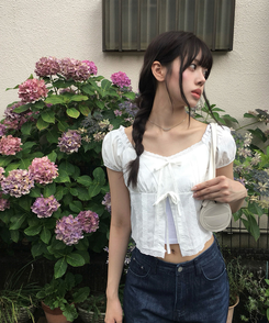 ブラウス リボンオープンクロップブラウス IVORY