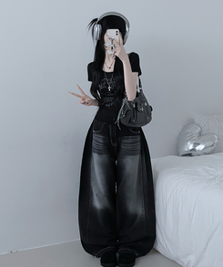 半袖Tシャツ レタリングシースルースリム半袖Tシャツ BLACK