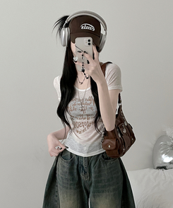 半袖Tシャツ レタリングシースルースリム半袖Tシャツ CREAM