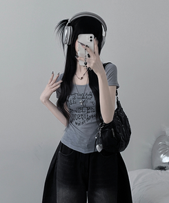 半袖Tシャツ レタリングシースルースリム半袖Tシャツ MELANGE
