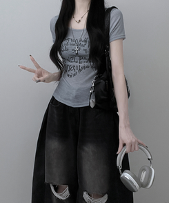 半袖Tシャツ レタリングシースルースリム半袖Tシャツ MELANGE