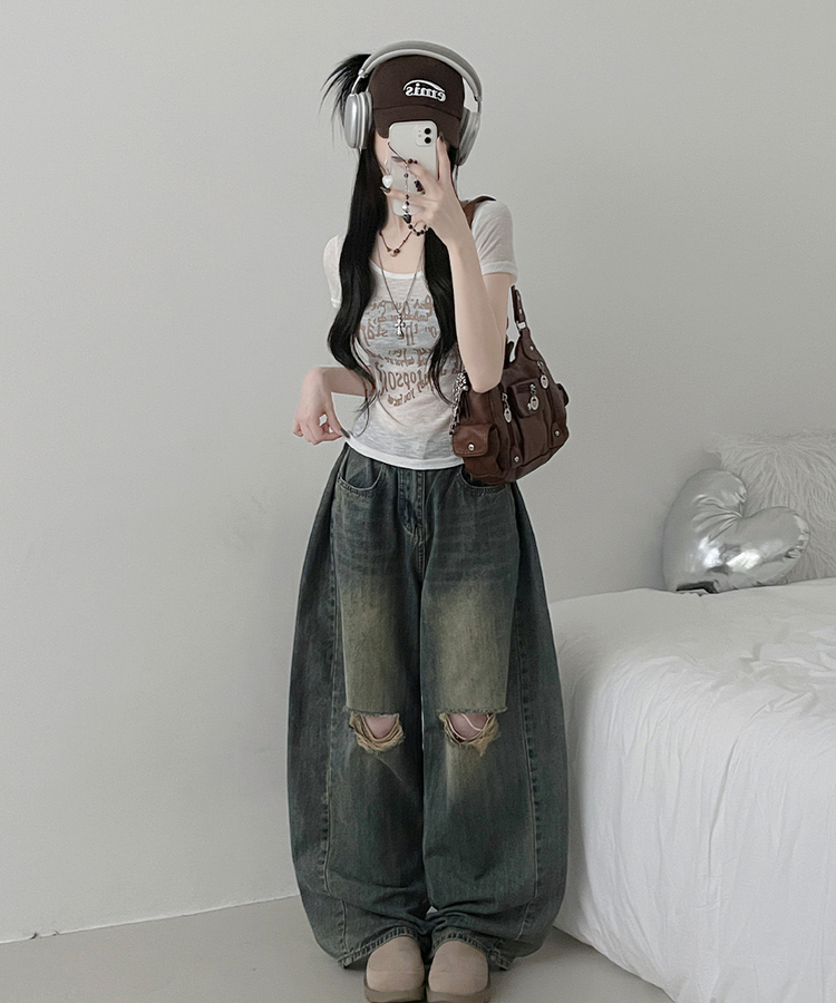 レタリングシースルースリム半袖Tシャツ CREAM