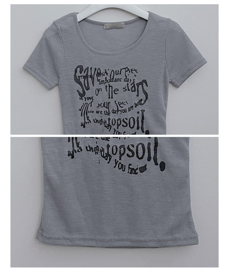 レタリングシースルースリム半袖Tシャツ