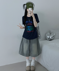 半袖Tシャツ フォレストプリンティング半袖Tシャツ NAVY