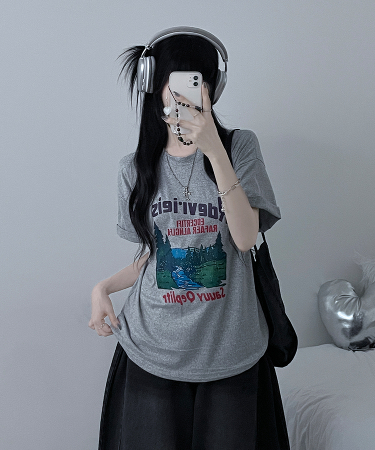 フォレストプリンティング半袖Tシャツ GREY