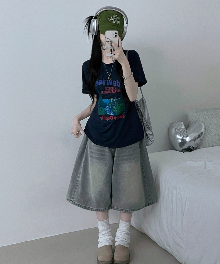 フォレストプリンティング半袖Tシャツ NAVY