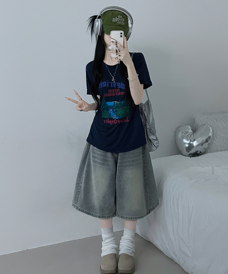 フォレストプリンティング半袖Tシャツ NAVY
