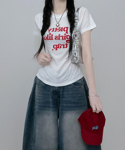 半袖Tシャツ レタリングセミクロップ半袖Tシャツ IVORY