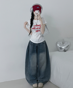 半袖Tシャツ レタリングセミクロップ半袖Tシャツ IVORY