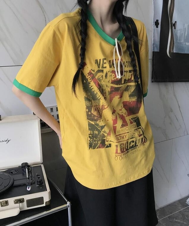 バイカラー半袖Tシャツ DARK YELLOW