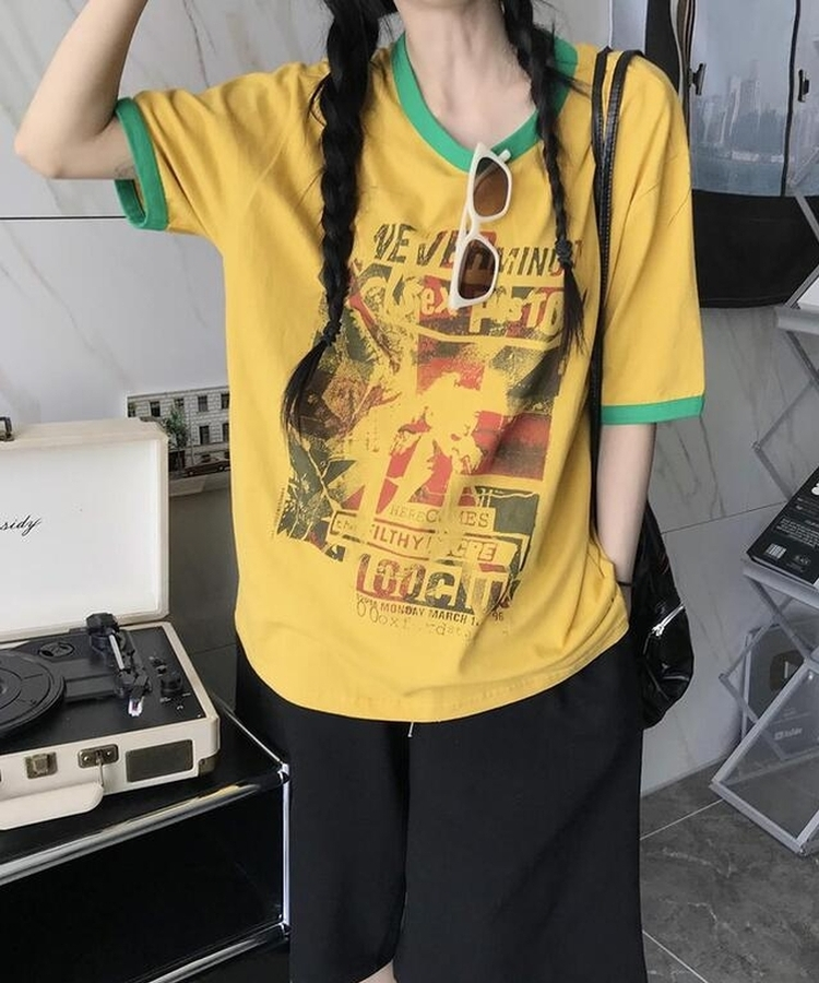バイカラー半袖Tシャツ DARK YELLOW