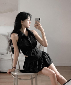 ミニスカート ティアードミニスカート BLACK