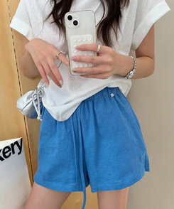 ショートパンツ リネンサマーバンディングハーフパンツ BLUE