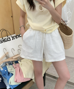 ショートパンツ リネンサマーバンディングハーフパンツ WHITE