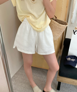 ショートパンツ リネンサマーバンディングハーフパンツ WHITE