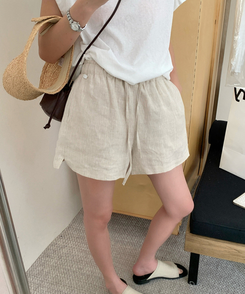 ショートパンツ リネンサマーバンディングハーフパンツ OATMEAL