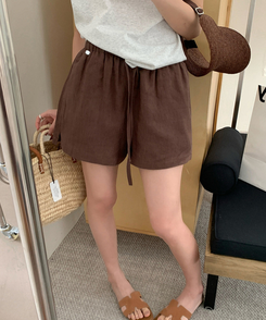 ショートパンツ リネンサマーバンディングハーフパンツ BROWN