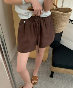ショートパンツ リネンサマーバンディングハーフパンツ BROWN