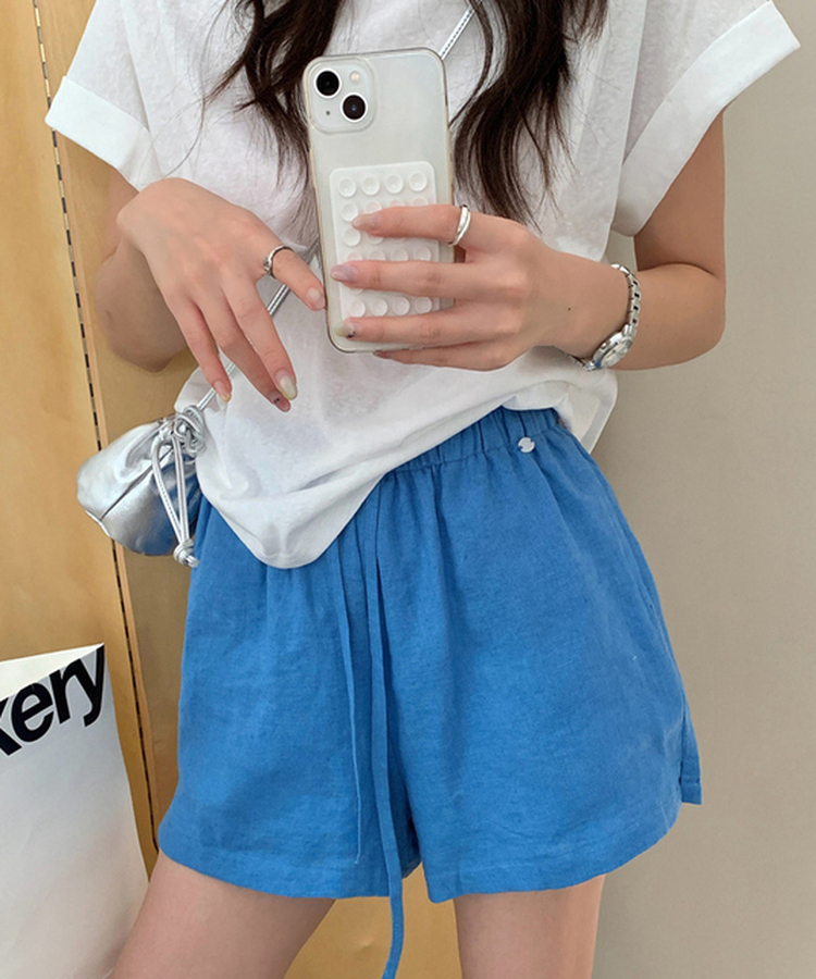リネンサマーバンディングハーフパンツ BLUE