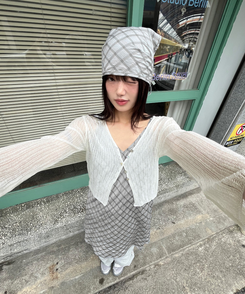 カーディガン シースルーボタンクロップカーディガン IVORY