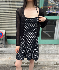 カーディガン シースルーボタンクロップカーディガン BLACK