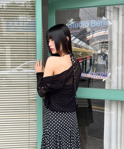 カーディガン シースルーボタンクロップカーディガン BLACK