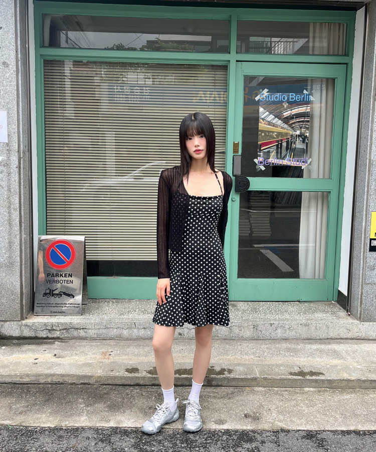 シースルーボタンクロップカーディガン BLACK