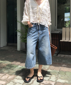 デニム デニムカプリバミューダパンツ MEDIUM BLUE