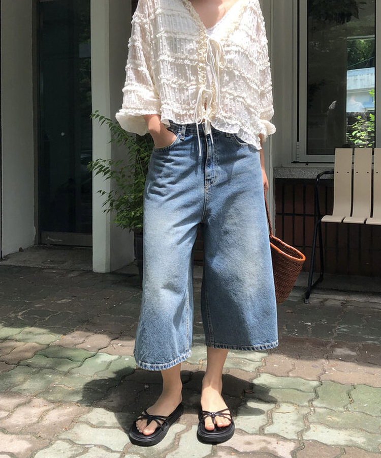 デニムカプリバミューダパンツ MEDIUM BLUE