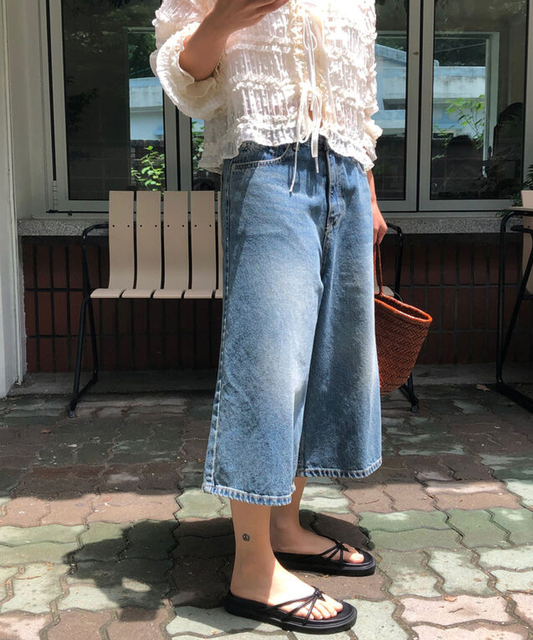 デニムカプリバミューダパンツ MEDIUM BLUE