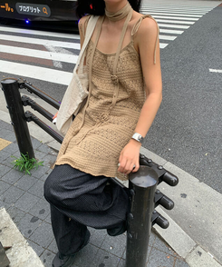 ミニワンピース 【マフラー付き】ボヘミアンワンピース BEIGE