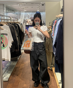 デニム ストライプデニムパンツ BLUE