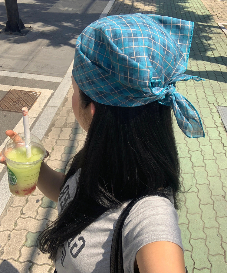 チェックバンダナスカーフ BLUE